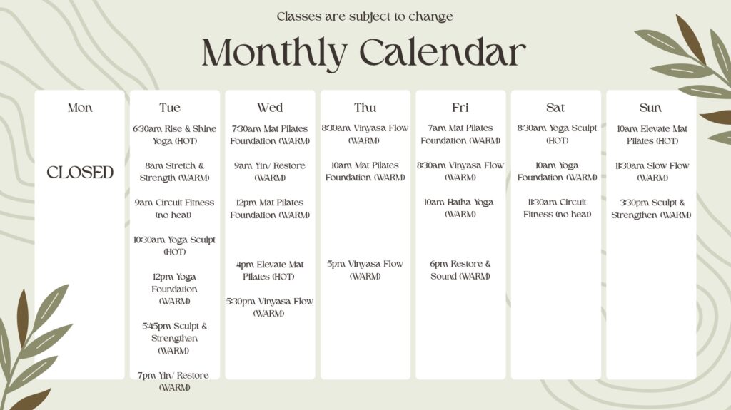 green floral weekly calendar